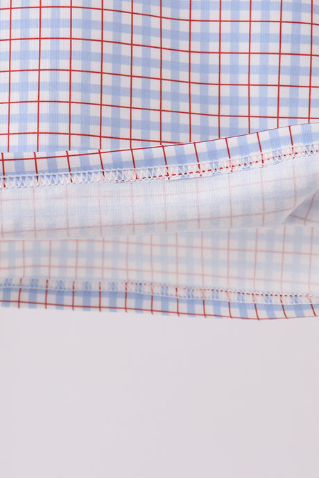 Blue Apple Embroidered Plaid Shorts Set