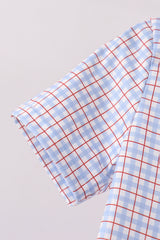 Blue Apple Embroidered Plaid Shorts Set