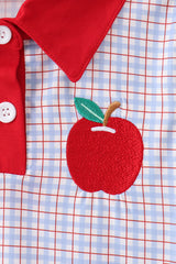 Blue Apple Embroidered Plaid Shorts Set