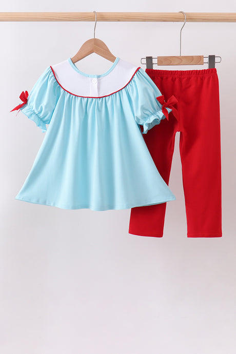 Blue Apple Embroidered Pants Set