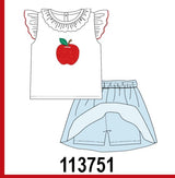 Blue Apple Applique Skorts Set