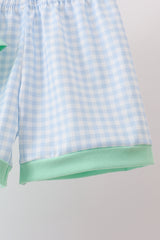 Mint Crayon Applique Gingham Shorts Set