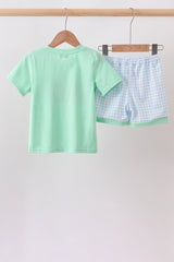 Mint Crayon Applique Gingham Shorts Set