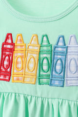 Mint Crayon Applique Ruffle Shorts Set
