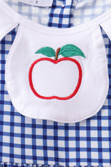 Navy Apple Embroidered Gingham Dress