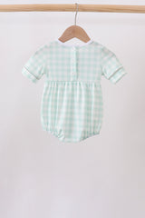 Green football french knot gingham bubble