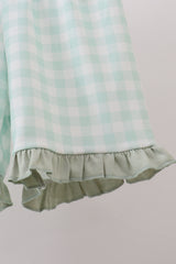 Green football french knot gingham ruffle shorts set