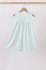 Green football french knot gingham ruffle dress