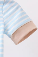 Blue Puppy Ball Embroidered Stripe Romper