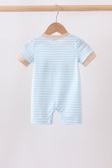Blue Puppy Ball Embroidered Stripe Romper
