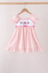 Pink Castle Embroidery Jacquard Ruffle Dress