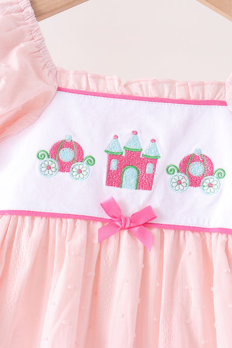 Pink Castle Embroidery Jacquard Ruffle Dress