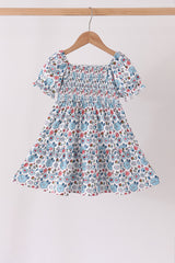 Blue floral smocked ruffle dress