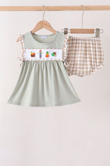 Green Scarecrow Embroidery Bloomer Set