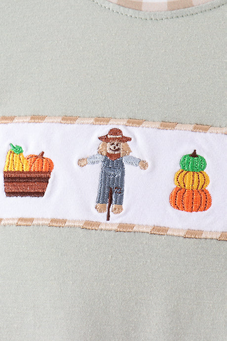 Green Scarecrow Embroidery Romper