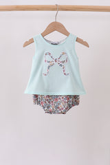 Blue Floral Bow Applique Bubble