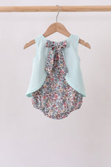 Blue Floral Bow Applique Bubble