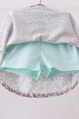 Blue Floral Bow Applique Skorts Set