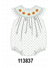 Sage pumpkin embroidery bow ruffle bubble
