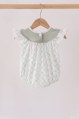 Sage pumpkin embroidery bow ruffle bubble