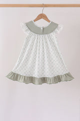 Sage pumpkin embroidery bow ruffle dress