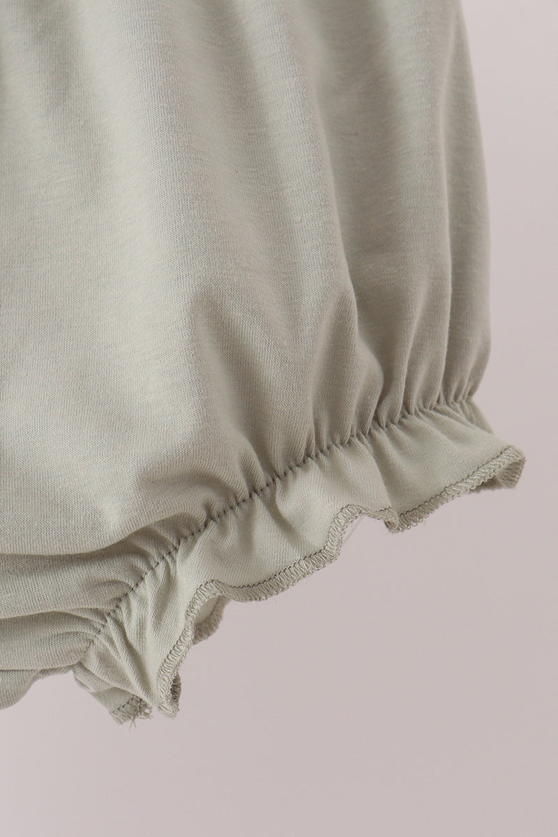 Sage pumpkin embroidery bow ruffle bloomer set