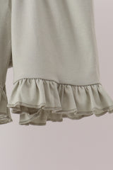 Sage pumpkin embroidery bow ruffle shorts set
