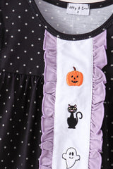 Black ghost spider embroidery ruffle pants set