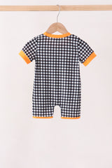 Black ghost spider embroidery gingham romper
