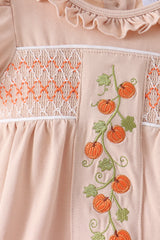 Khaki Pumpkin Smocked Ruffle Bubble