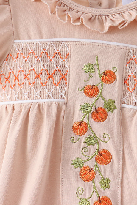 Khaki Pumpkin Smocked Ruffle Bubble