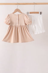 Khaki Pumpkin Smocked Ruffle Shorts Set