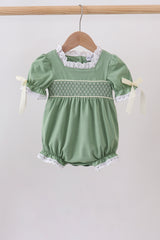Sage collar smocked lace bubble