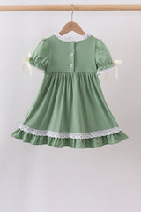 Sage collar smocked lace dress