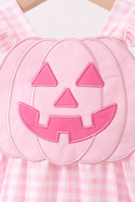 Pink Jack-O-Lantern  Applique Ruffle Gingham Bubble