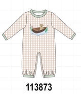 Khaki Puppy Fishing Gingham Romper