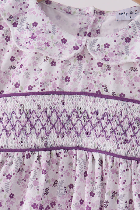 Purple floral smocked pants set