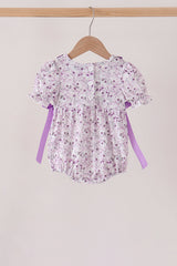 Purple floral blessed smocked ruffle bubble