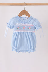 Blue Floral Smocked Lace Bubble