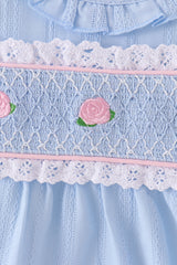Blue Floral Smocked Lace Bubble