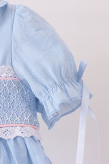 Blue Floral Smocked Lace Ruffle Dress