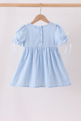 Blue Floral Smocked Lace Ruffle Dress