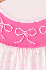 Pink bow pearl ruffle pants set