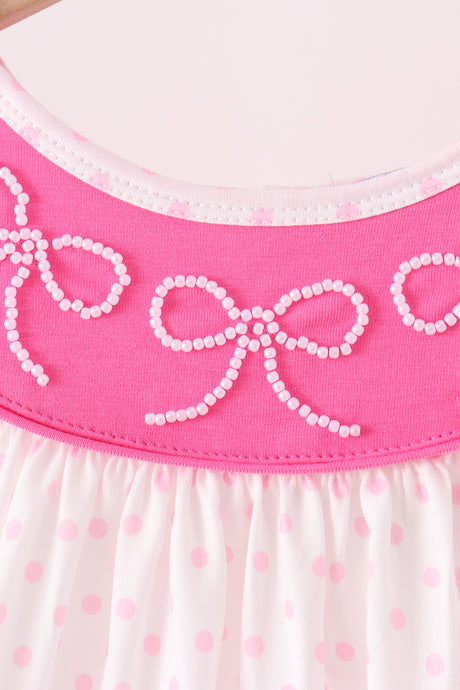 Pink bow pearl ruffle pants set