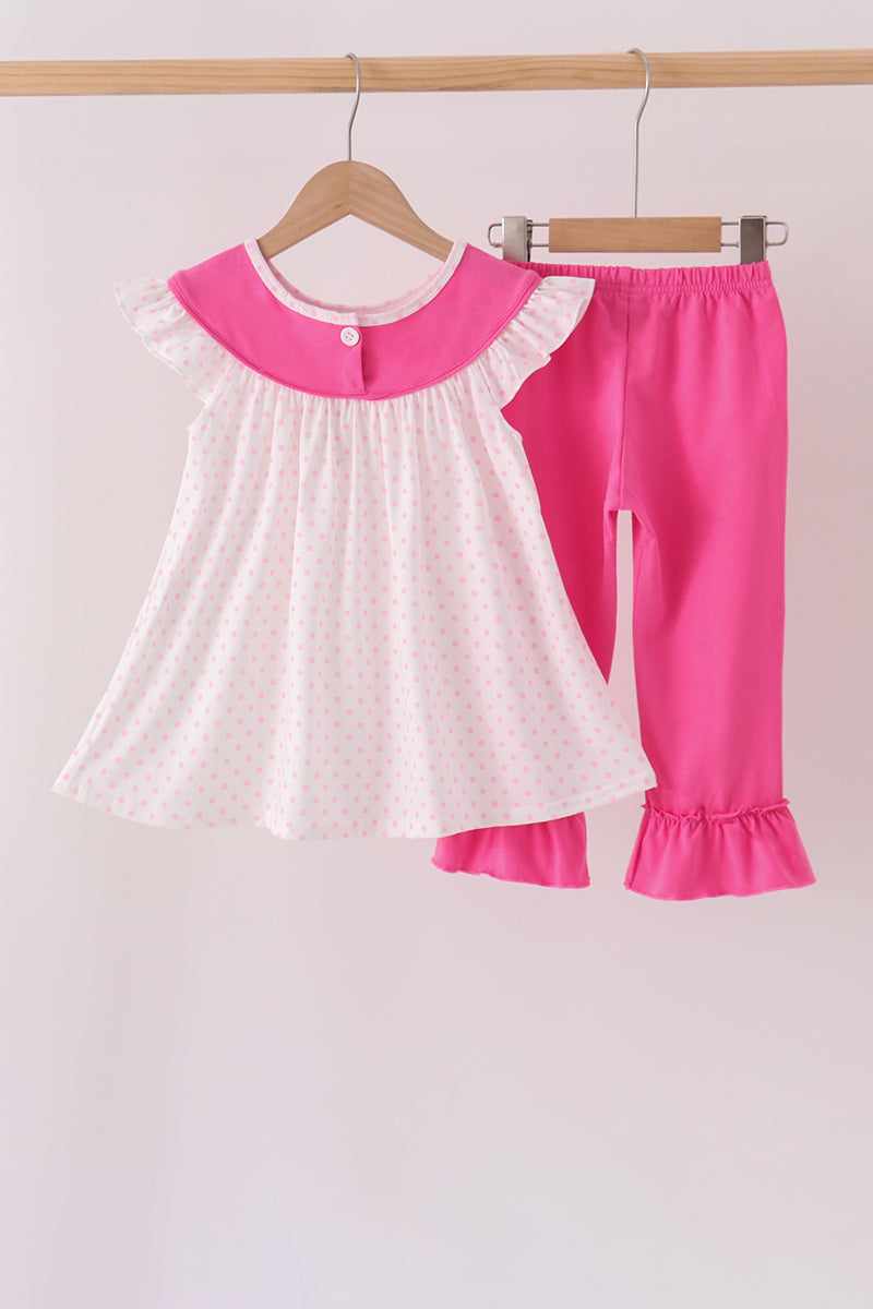 Pink bow pearl ruffle pants set