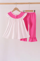 Pink bow pearl ruffle pants set