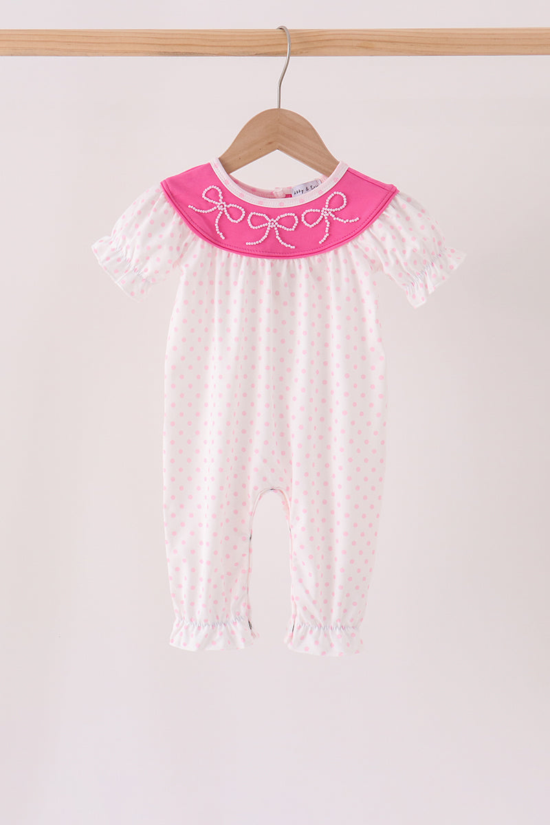 Pink bow pearl romper