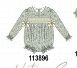 Sage Floral Smocked Bow Bubble