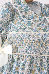 Sage Floral Smocked Bow Bubble