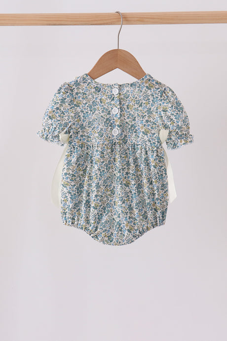 Sage Floral Blessed Smocked Ruffle Bubble